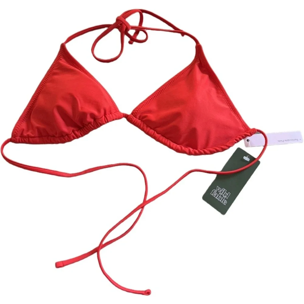 Wild Fable Removable Pads Triangle String Bikini Top Coral Red Size L NWT